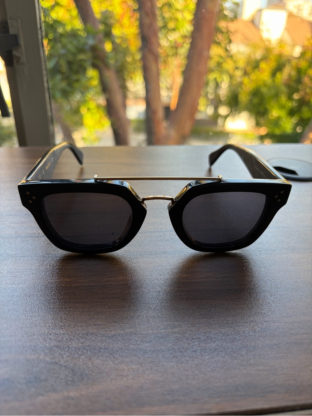 Celine Black Sunglasses with Gold Double Bridge. CL41077/S Bridge 807/BN